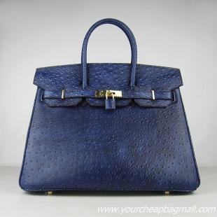 Hermes Birkin 35cm Ostrich Veins Handbag Dark Blue 6089 Gold Hardware