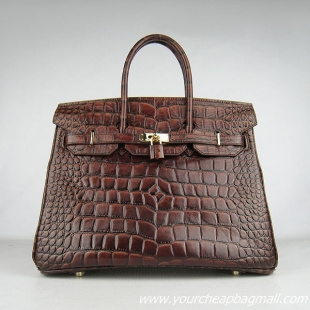 Hermes Birkin 35cm Max Crocodile Veins Leather Bag Dark Coffee 6089 Gold Hardware