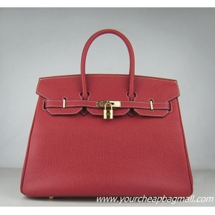 Hermes Birkin 35cm Tendon Veins Leather Bag Red Gold Hardware