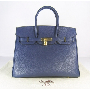 Hermes Birkin 35cm Embossed Veins Leather Bag Dark Blue 6089 Silver Hardware