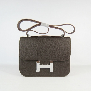 Free Shipping Hermes H2017 Coffee Leather Silver Hardware