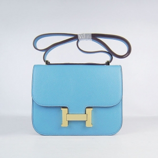 Free Shipping Hermes H2017 Light Blue Leather Gold Hardware