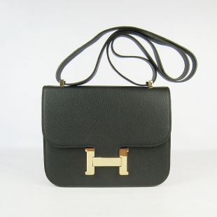 Free Shipping Hermes H2017 Black Leather Gold Hardware