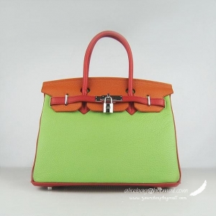 Hermes Birkin 30CM Togo Leather Bag Red-Orange-Green Silver