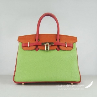 Free Shipping Hermes Birkin 30CM Togo Leather Bag Red-Orange-Green Gold