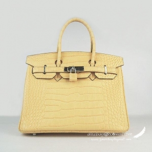 Hermes Birkin 30cm Crocodile Veins Bag Yellow Silver Hardware 6088