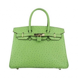 Hermes Birkin 30cm Ostrich Veins Handbag Green 6088