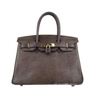 Hermes Birkin 30cm Ostrich Veins Handbag Dark Coffee 6088 Gold