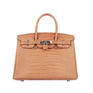 Hermes Birkin 30cm Crocodile Veins Bag Orange 6088 Silver