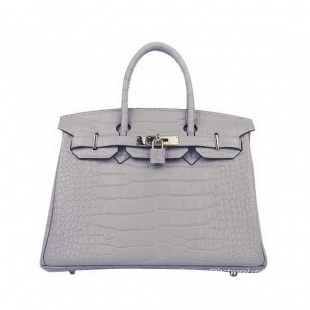 Hermes Birkin 30cm Crocodile Veins Bag Grey 6088