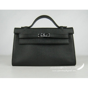 Hermes Kelly 22cm cattle neckstripe black bags H008