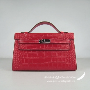 Hermes Kelly 22cm red crocodile stripe bags