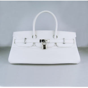 Hermes Birkin 42cm Togo Leather Bag 6109 White silver padlock