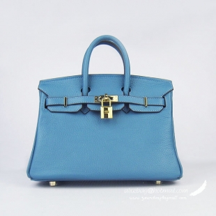 Hermes Birkin 25cm Togo Leather Bag 6068 Blue Gold Palladium hardware