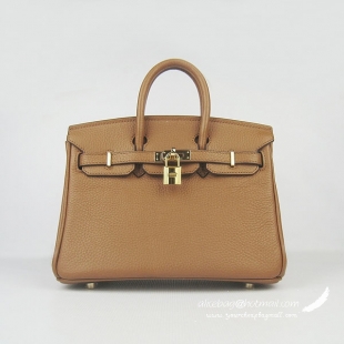 Hermes Birkin 25cm Embossed Leather Handbag 6068 Light Coffee Gold Palladium hardware