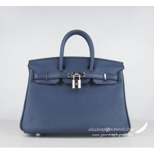 Hermes Birkin 25cm Togo Leather Handbag 6068 Dark Blue Silver Palladium hardware