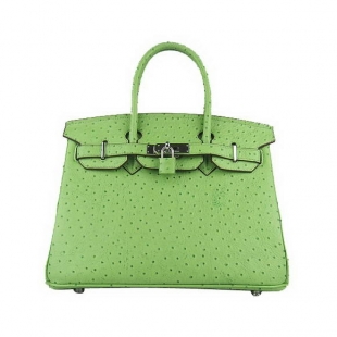 Hermes Birkin 30cm Ostrich Veins Handbag Green 6088 Silver