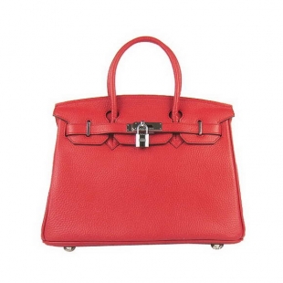 Hermes Birkin 30cm Togo Leather Bag Red 6088 Silver