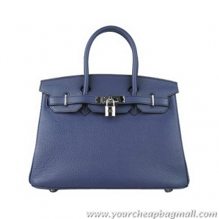 Best Free Shipping Hermes Birkin 30CM Togo Leather Bag Dark Blue 6088 Silver