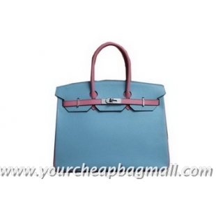 Discount 2013 Hermes Birkin 35CM Tote Bag Calf Leather Pink With Light Blue