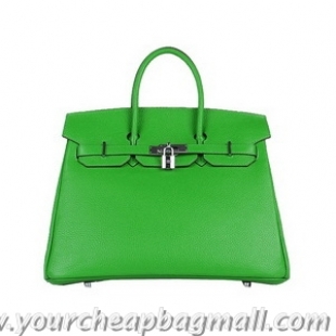 Traditional Hermes Birkin 35CM Tote Bag Green Clemence Leather H6089 Silver