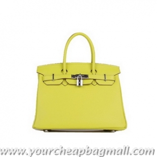 Chic Hermes Birkin 30CM Tote Bags Lemon Clemence Leather 6088 Silver