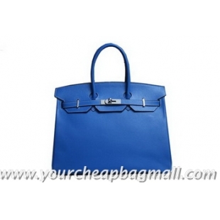 Famous Brands Hermes Birkin 35CM Tote Bag Blue Clemence Leather H6089 Silver