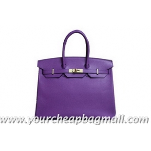 Discount Hermes Birkin 35CM Tote Bag Purple Clemence Leather H6089 Gold