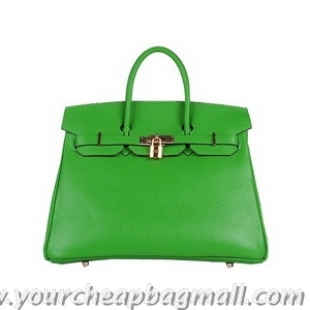 Discount Hermes Birkin 35CM Tote Bag Green Clemence Leather H6089 Gold