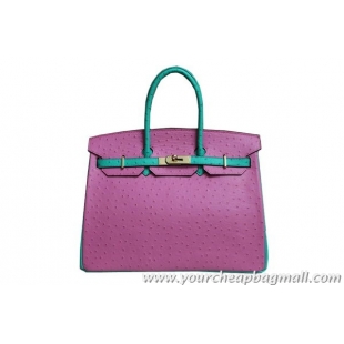 Colorful Hermes Birkin 35CM Tote Bag Pink And Green Ostrich Leather BK35 Gold