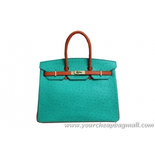 Cheap Hermes Birkin 35CM Tote Bag Green And Camel Ostrich Leather BK35 Gold