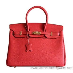 Cheapest Hermes Birkin 35CM Tote Bag Red Clemence Leather H6089 Gold