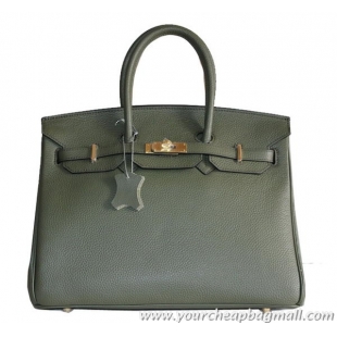 Classic Hermes Birkin 35CM Tote Bag Dark Green Clemence Leather H6089 Gold