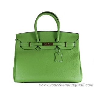 Practical Hermes Birkin 35CM Tote Bag Green Clemence Leather H6089 Gold