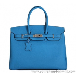 Sales Hermes Birkin 35CM Tote Bag Blue Clemence Leather H6089 Gold