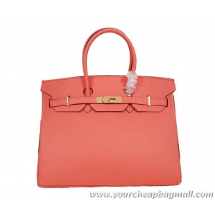 Best Price Hermes Birkin 35CM Tote Bag Light Red Clemence Leather H35 Gold