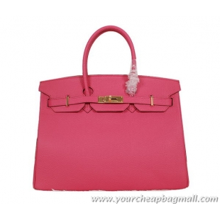 Free Shipping Hermes Birkin 35CM Tote Bag Rose Clemence Leather H35 Gold