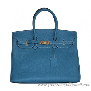 Cheap Hermes Birkin 35CM Tote Bag Light Blue Clemence Leather H6089 Gold