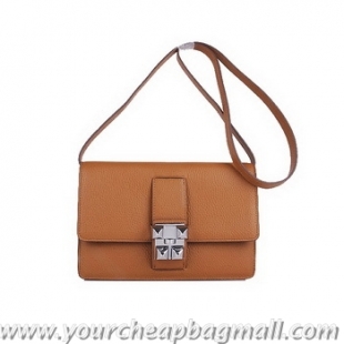 Cheapest Hermes Medor Light Brown Calfskin Shoulder Bag H2816 Silver