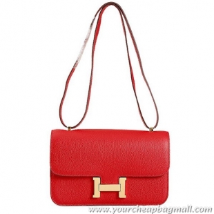 Free Shipping Hermes Constance Bag Red Grainy Leather 9999 Gold