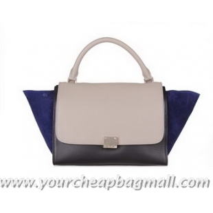 Discounts Celine Trapeze Bag Calfskin & Nubuck 88037 Black&Gray&RoyalBlue