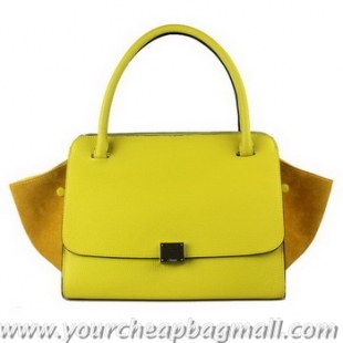 Good Looking Celine Trapeze Bag Nubuck Leather & Calfskin 18024 Lemon