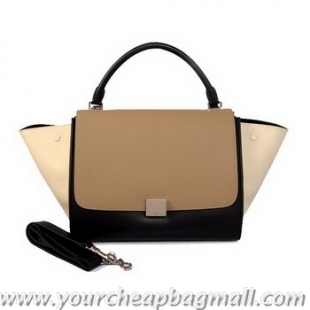 Best Quality Celine Trapeze Bag Original Leather C006 Khaki&Black&OffWhite