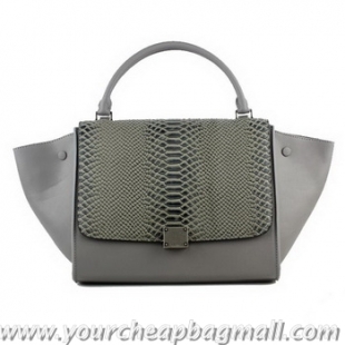 Discount Celine Trapeze Bag Snake Leather 88037 Gray&Green