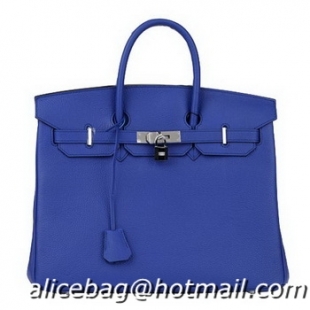 Popular Hermes Birkin 35CM Tote Bag Blue Original Leather H35 Silver