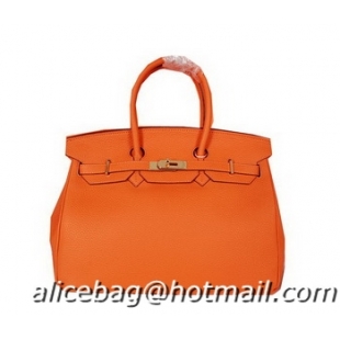 Top Sale Hermes Birkin 35CM Tote Bag Orange Original Grainy Leather H35 Gold