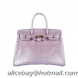 Discounts Classic Hermes Birkin 35CM Tote Bag Lavender Shiny Croco Leather H6089 Gold