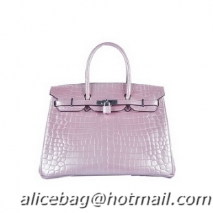 Free Shippings Specials Hermes Birkin 35CM Tote Bag Lavender Shiny Croco Leather H6089 Silver