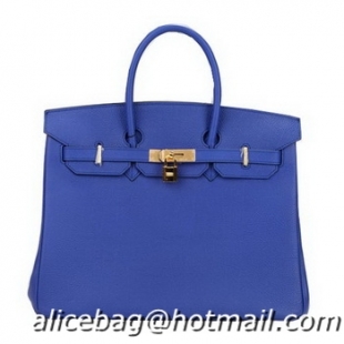 Top Quality Hermes Birkin 35CM Tote Bag Blue Original Leather H35 Gold