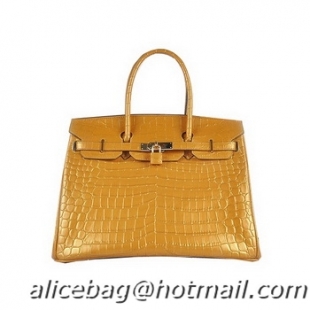 Buy Cheap Hermes Birkin 35CM Tote Bag Gold Shiny Croco Leather H6089 Gold